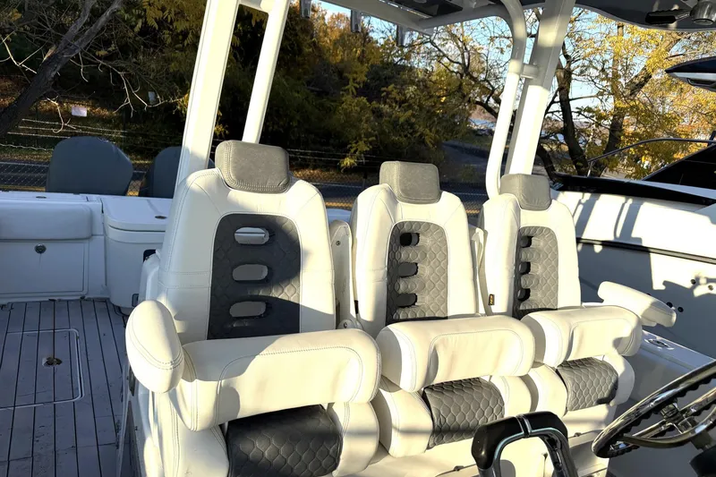 Slide: The Image of 2019 HCB 39 Speciale boat interior with luxurious seating and modern design. - 24