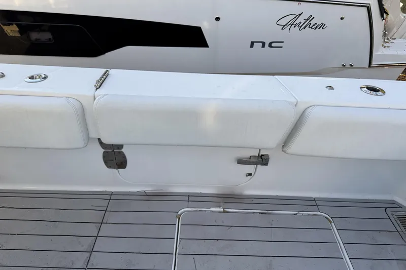 Slide: The Image of 2019 HCB 39 Speciale boat deck with white seating and sleek design. - 26