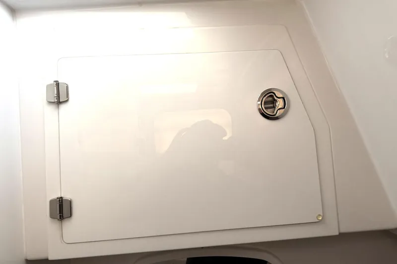 Slide: The Image of 2019 HCB 39 Speciale boat storage compartment with stainless steel latch and hinges. - 34