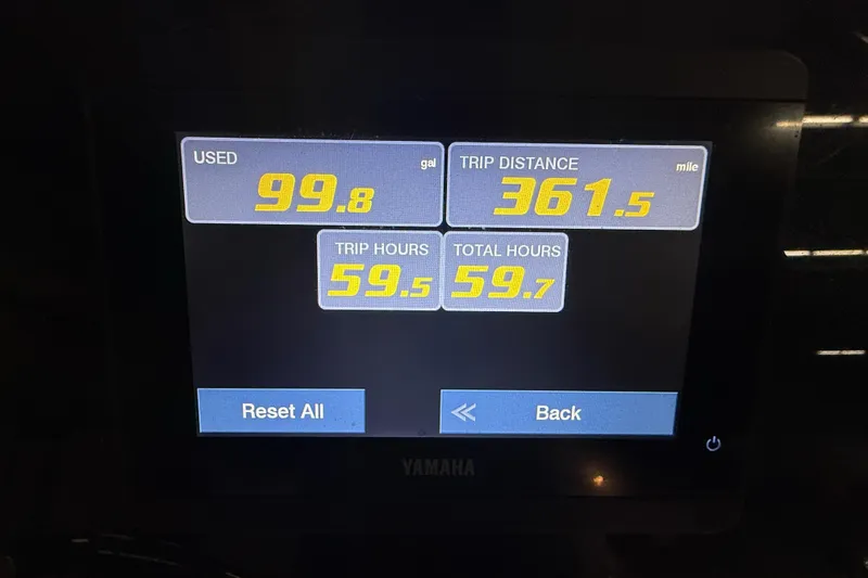 Slide: The Image of Display screen showing trip data: 99.8 gallons used, 361.5 miles traveled, 59.5 trip hours. - 21