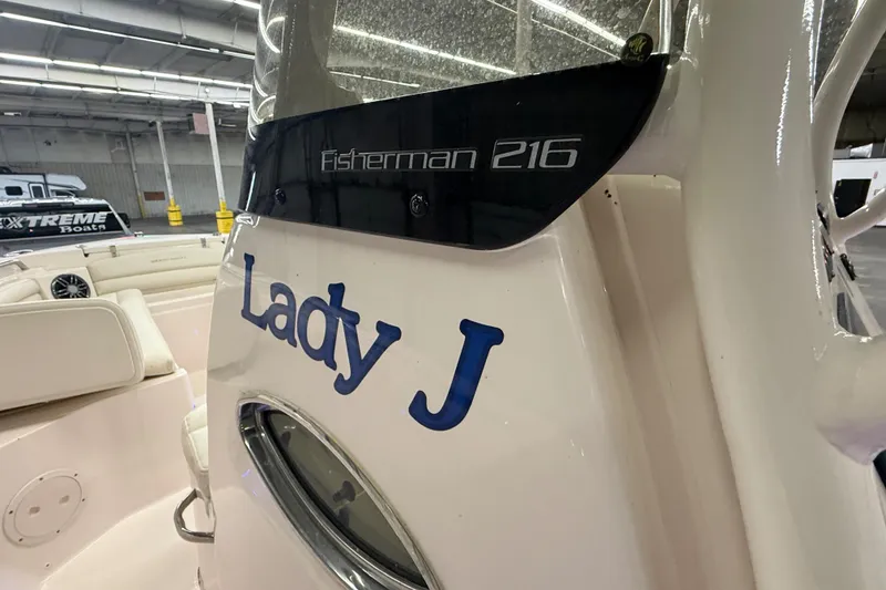 Slide: The Image of 2023 Grady-White Fisherman 216 boat interior with "Lady J" nameplate. - 29