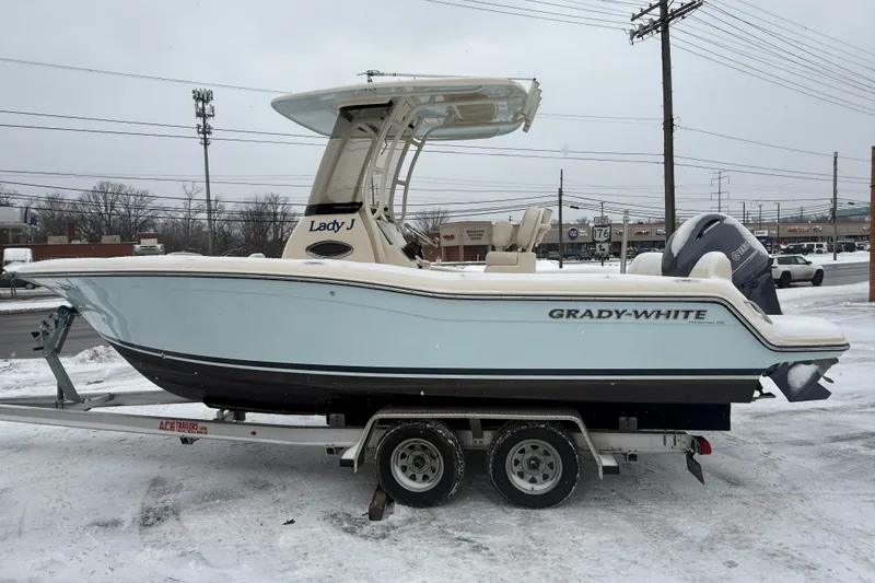 Slide: The Image of 2023 Grady-White Fisherman 216 boat on trailer in snowy setting. - 3