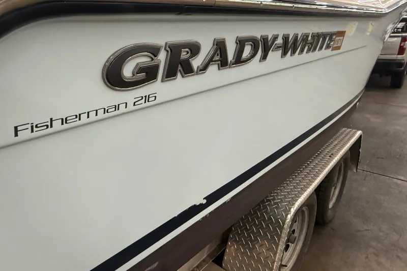 Slide: The Image of 2023 Grady-White Fisherman 216 boat on trailer, side view. - 7