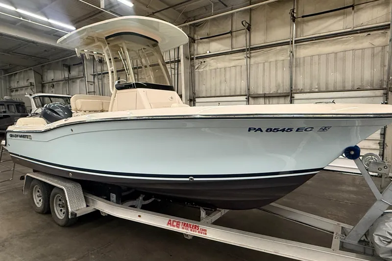 Slide: The Image of 2023 Grady-White Fisherman 216 boat on trailer in indoor storage facility. - 8