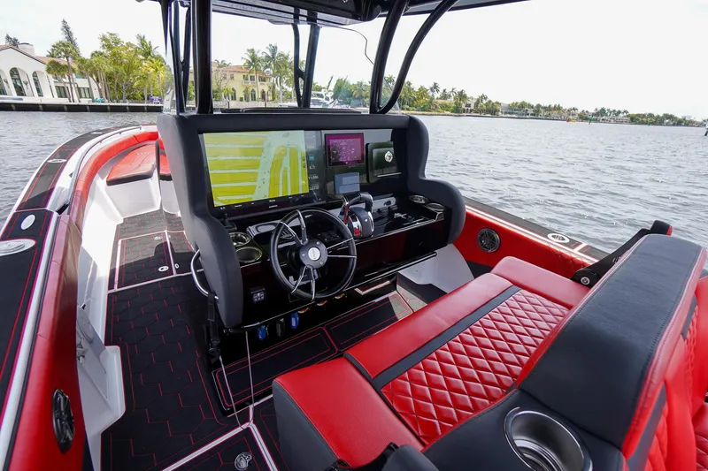 Slide: The Image of Interior of Statement 380 Open boat, 2020 model, on the water. - 10