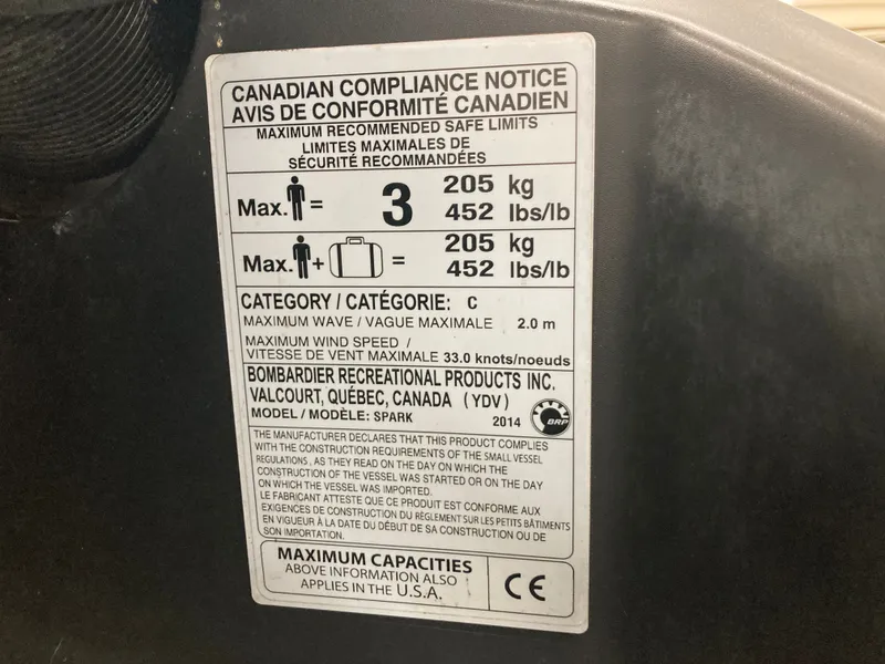 Slide: The Image of Canadian compliance notice for Sea-Doo Spark 3up 2014. - 8