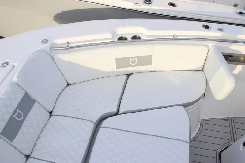 Slide: The Image of Luxurious seating on 2026 Sea Fox 288 Commander boat, featuring elegant white upholstery. - 15