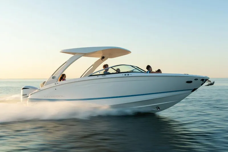 The Image of 2025 Regal LX6 boat displayed indoors, showcasing sleek design and modern features. - 0