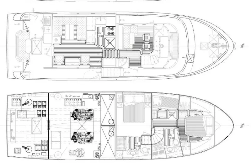 Slide: The Image of Blueprint of 2024 Northwest 55 yacht, showcasing detailed interior and deck layout. - 9