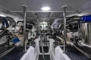 Slide: The Image of Engine room of 2024 Northwest 55 yacht, showcasing dual engines and mechanical systems. - 93