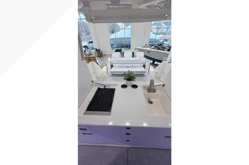 Slide: The Image of 2026 Regal 38 SAV boat interior with seating and modern design. - 6