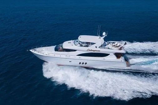 Slide: The Image of Aerial view of 2005 Hatteras 80 Motor Yacht cruising on open sea. - 3