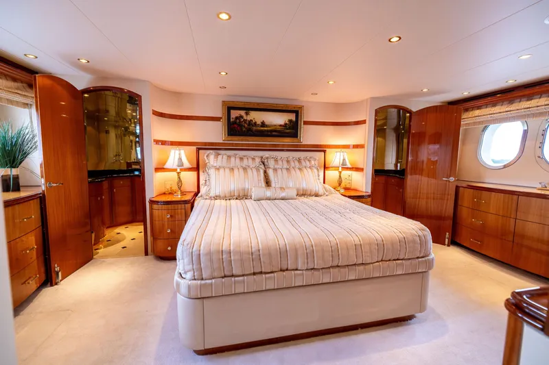 Slide: The Image of Luxurious interior of 2005 Hatteras 80 Motor Yacht with elegant wood finishes. - 32
