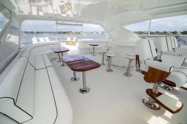 Slide: The Image of Luxurious bathroom in 2005 Hatteras 80 Motor Yacht with marble countertop and shower. - 47