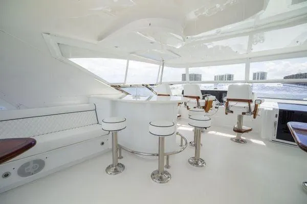 Slide: The Image of Compact bathroom in 2005 Hatteras 80 Motor Yacht with shower and sink. - 48