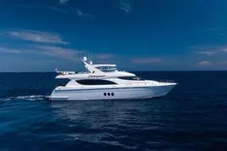 Slide: The Image of Aerial view of 2005 Hatteras 80 Motor Yacht cruising on open water. - 6