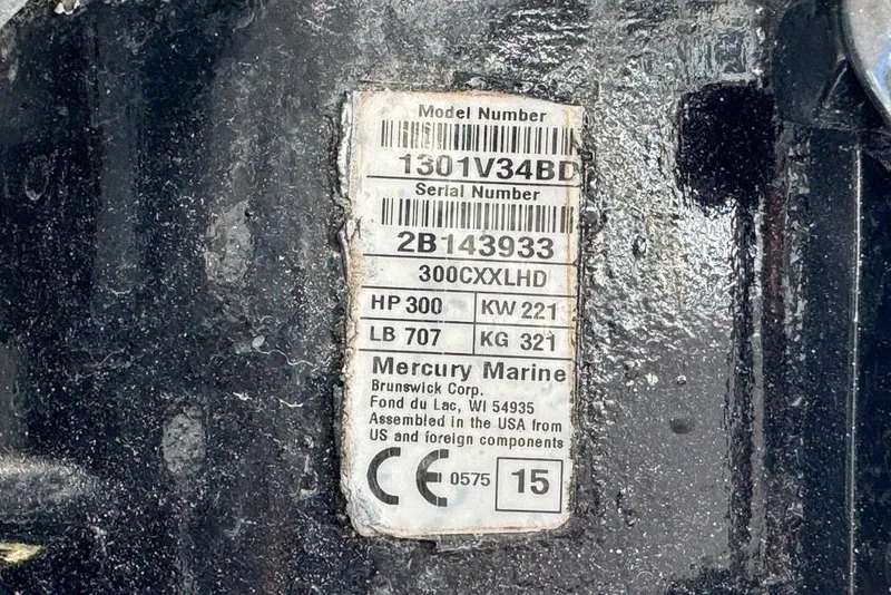 Slide: The Image of Label on Mercury Marine engine, model 300CXXLHD, 300 HP, for Century 3200 Center Console 2000. - 124