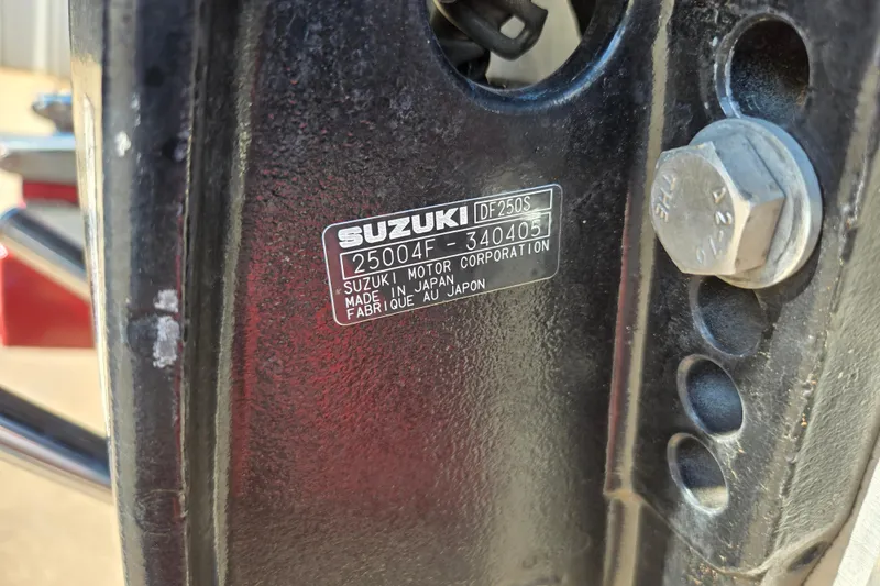 Slide: The Image of Close-up of Suzuki motor label on 2023 SeaArk ProCat 240 boat. - 18