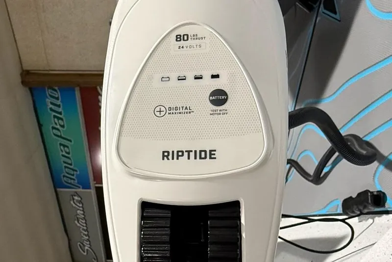 Slide: The Image of Riptide motor with digital maximizer, 80 lbs thrust, 24 volts, on Express H22 Bay 2026. - 13