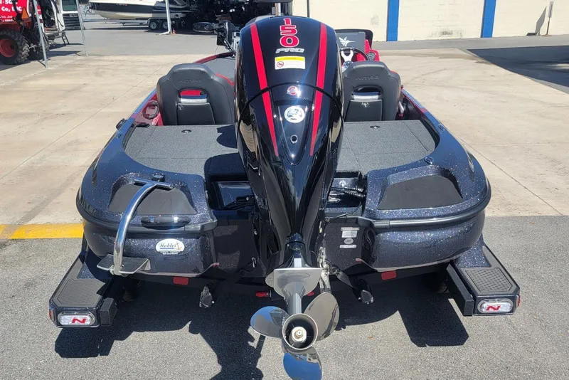 Slide: The Image of 2026 Nitro Z18 boat with powerful 150 HP engine, rear view. - 3