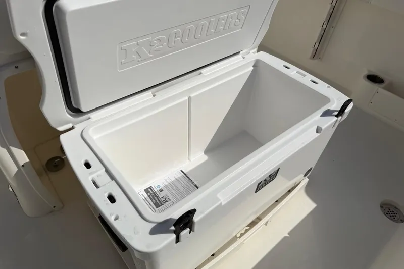 Slide: The Image of Open K2 cooler on 2026 Key West 263 FS boat deck, showcasing spacious interior. - 43