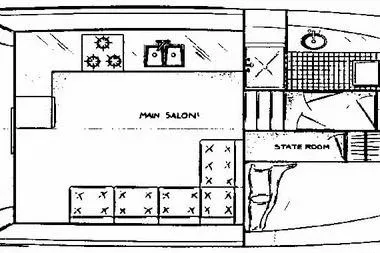 Slide: The Image of 1984 Californian 38 yacht floor plan with main salon and state room layout. - 3