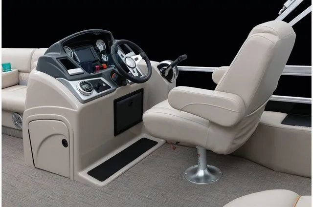 Slide: The Image of Interior view of 2022 Ranger 223FC boat cockpit with steering wheel and console. - 20