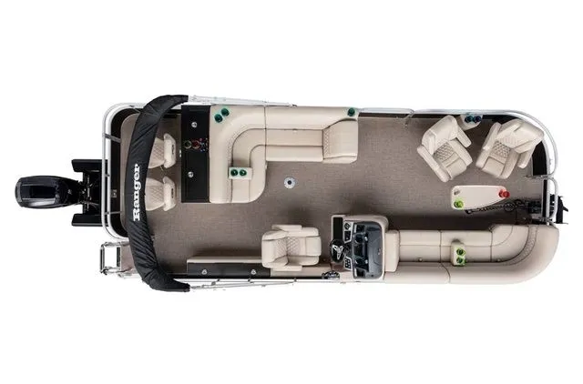 Slide: The Image of Aerial view of 2022 Ranger 223FC pontoon boat. - 3
