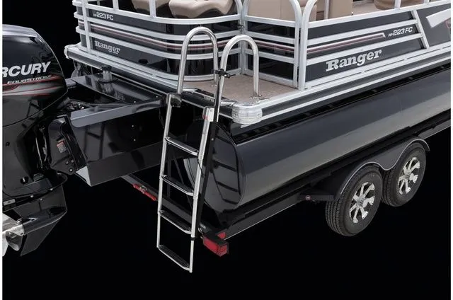 Slide: The Image of Ranger 223FC 2022 pontoon boat with ladder and Mercury engine. - 33