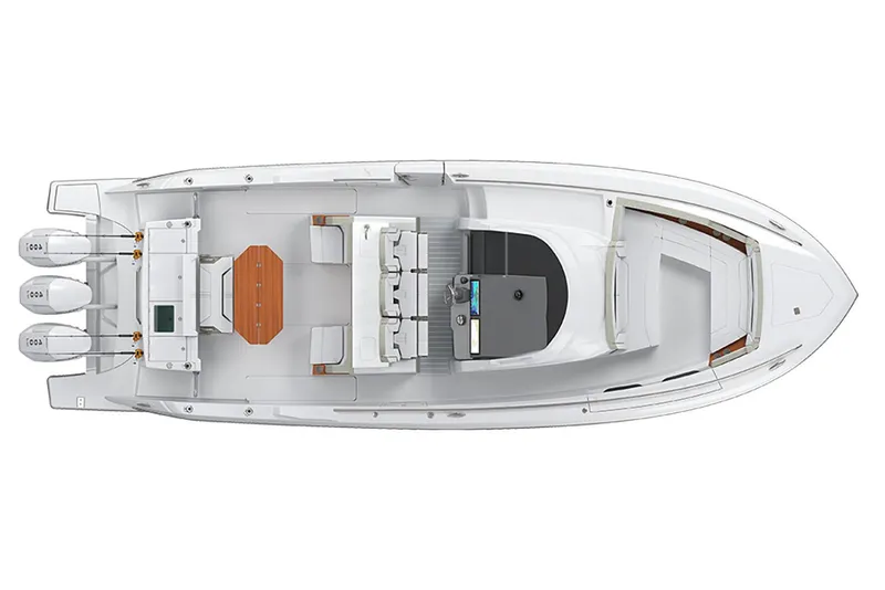 Slide: The Image of Manufacturer Provided Image: Top view of 2025 Tiara Yachts 38 LS luxury boat layout with triple engines. - 24