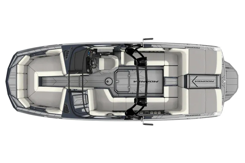 Slide: The Image of 2026 Moomba Tykon boat interior with tan seating and wood-style flooring. - 9