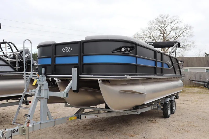 The Image of 2026 Bentley Pontoons Legacy 223 Swingback on trailer, showcasing sleek design and modern features. - 0