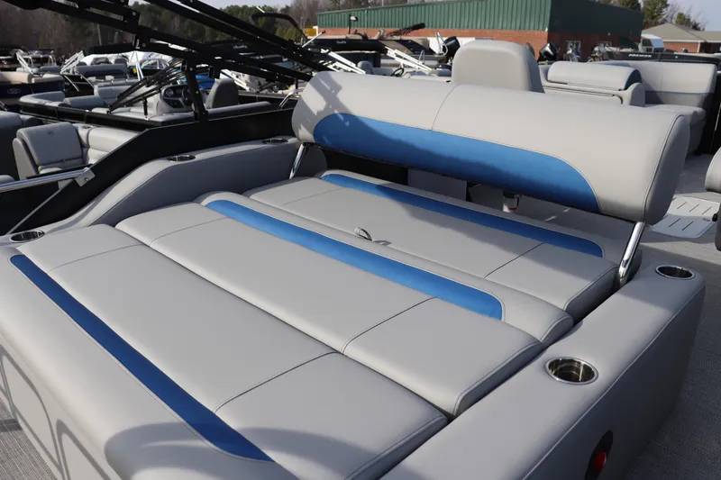 Slide: The Image of 2026 Bentley Pontoons Legacy 223 Swingback with luxurious seating and modern design. - 10