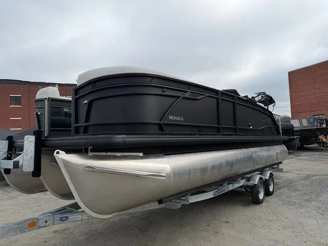 Slide: The Image of Black Godfrey Monaco 235 SFL pontoon boat on trailer, year 2026. - 3