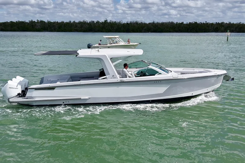 Slide: The Image of Luxurious 2023 Aviara AV36 OB boat interior with spacious seating and modern design. - 15