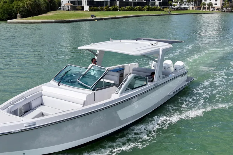 Slide: The Image of 2023 Aviara AV36 OB boat deck with OB flush and fresh water connections. - 20