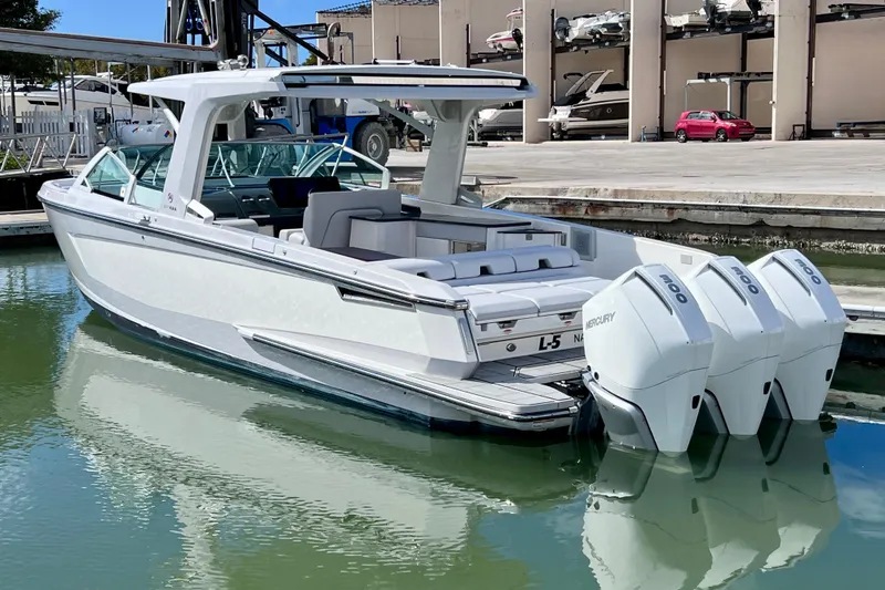 Slide: The Image of 2023 Aviara AV36 OB boat interior with sleek seating and modern design. - 28