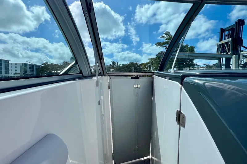 Slide: The Image of 2023 Aviara AV36 OB boat interior with clear skies and modern design elements. - 51
