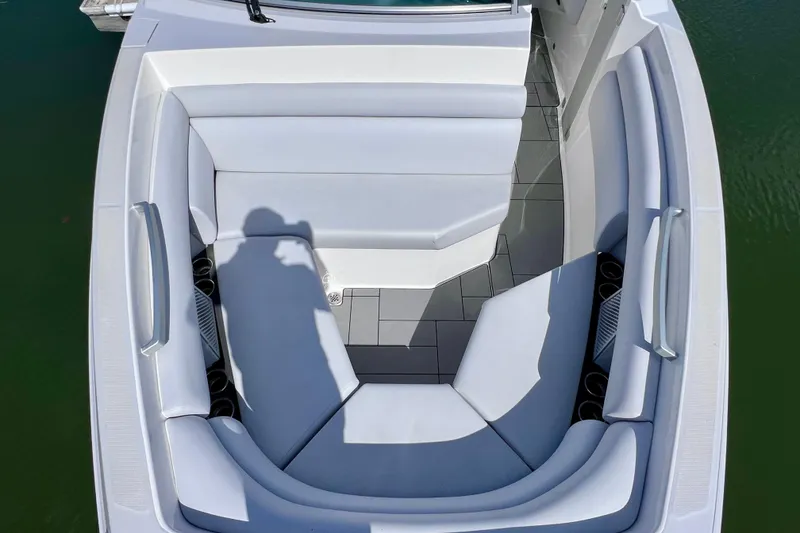 Slide: The Image of 2023 Aviara AV36 OB boat canopy against blue sky and buildings. - 73