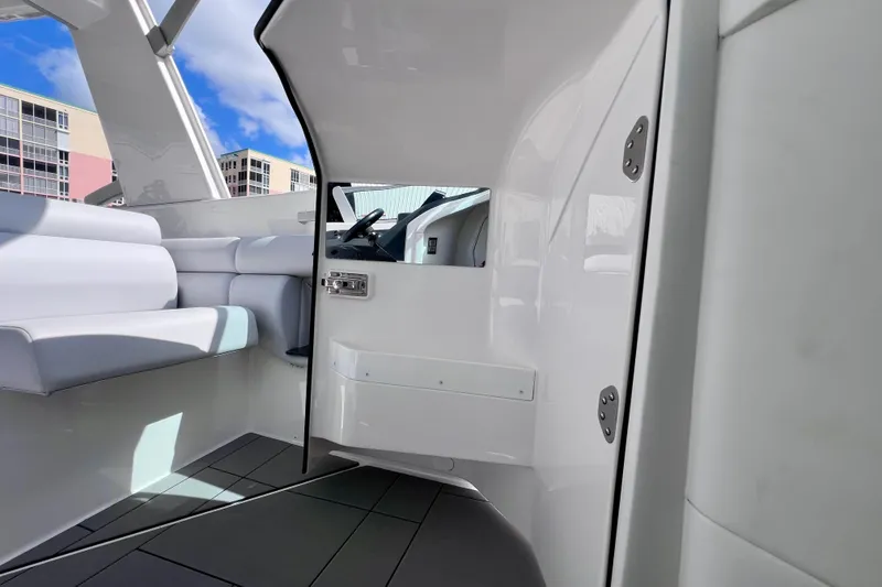 Slide: The Image of Touchscreen display of 2023 Aviara AV36 OB showing vessel controls and navigation map. - 81