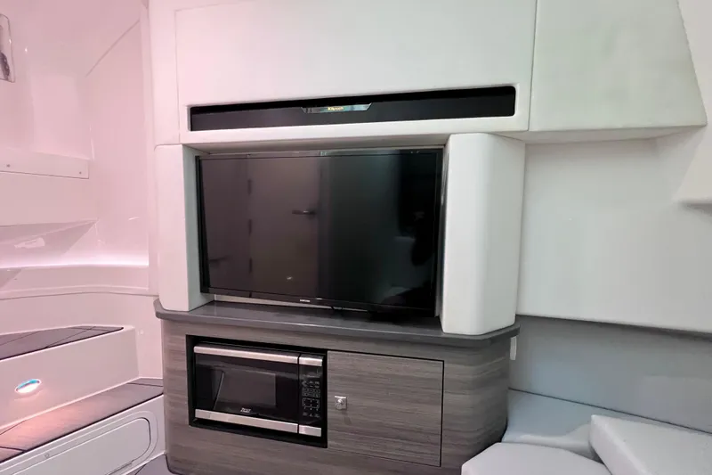 Slide: The Image of Manufacturer Provided Image: 2023 Aviara AV36 OB luxury motorboat, sleek design, navy blue and white exterior. - 87