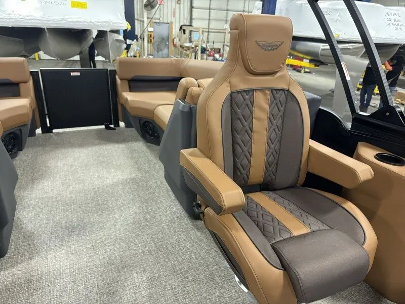 Slide: The Image of Luxurious seating in Bennington 22MFB pontoon boat, model year 2026. - 14