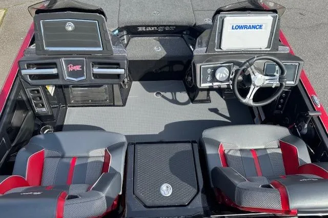 Slide: The Image of 2022 Ranger Z520R Cup-Equipped boat interior with dual seats and Lowrance electronics. - 10