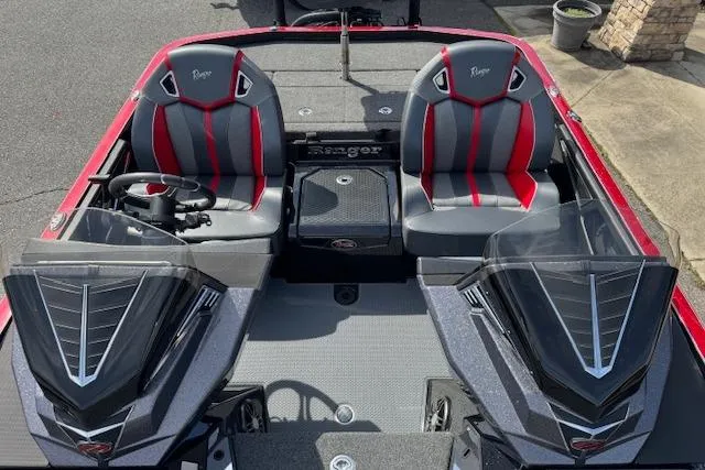 Slide: The Image of 2022 Ranger Z520R Cup-Equipped boat interior with dual seats and steering console. - 8