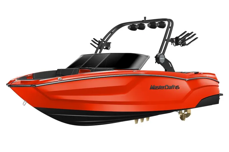 The Image of Manufacturer Provided Image: 2025 MasterCraft NXT23 boat, vibrant red, sleek design, equipped with wakeboard tower. - 0