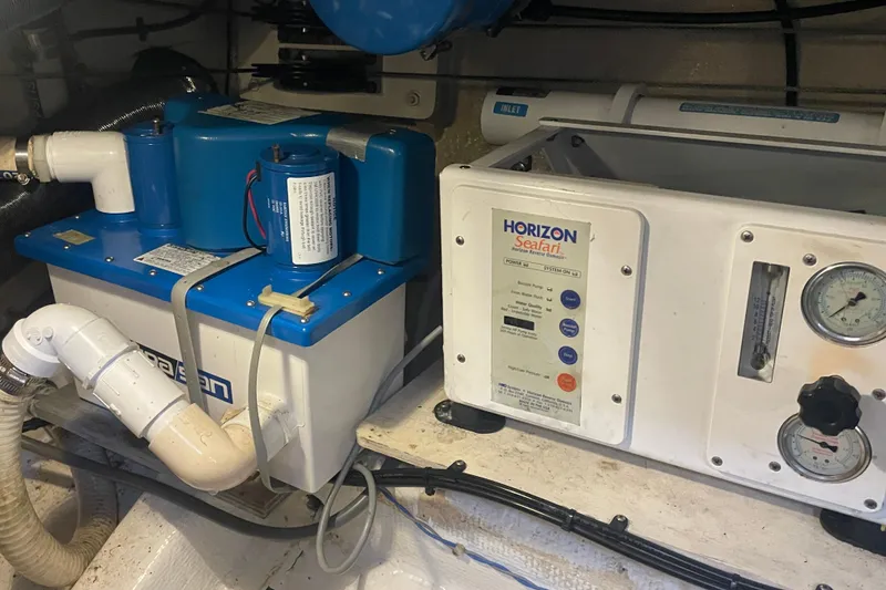 Slide: The Image of Engine room of 1984 Grand Banks 32 Sedan with Horizon Seafari watermaker system. - 25