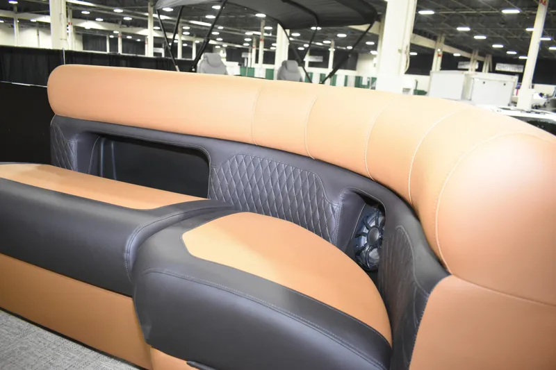 Slide: The Image of Luxurious seating in 2026 Premier 230 Sunsation Angler 2pt boat, featuring tan and black upholstery. - 10