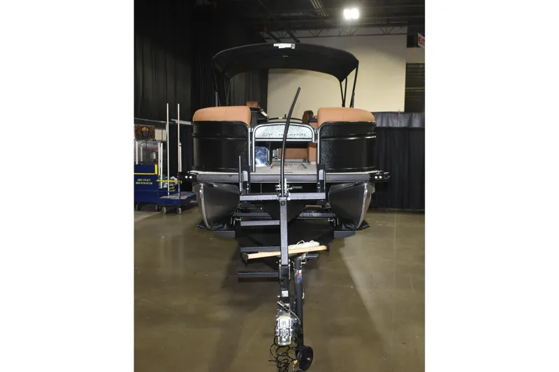 Slide: The Image of 2026 Premier 230 Sunsation Angler 2pt pontoon boat displayed indoors. - 3