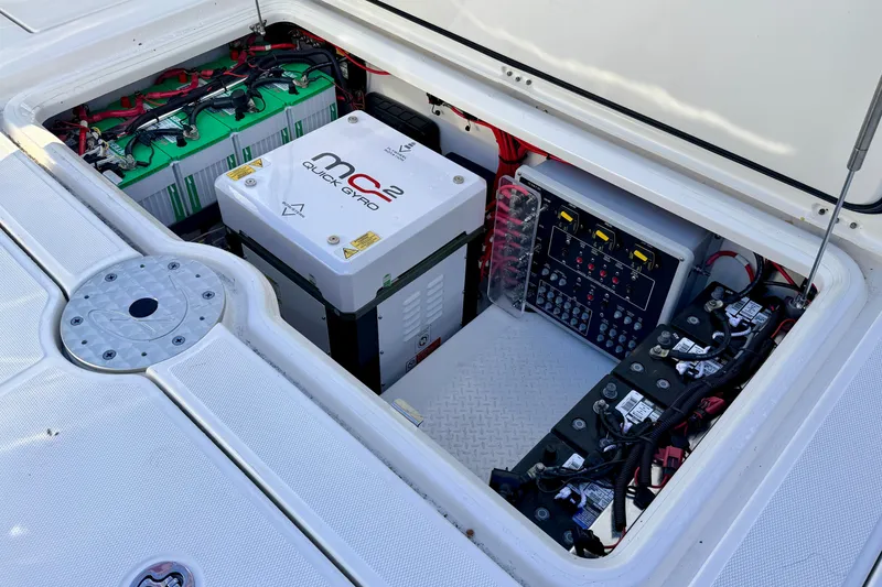 Slide: The Image of 2024 Solace 41 CS boat electrical system with batteries and Quick Gyro stabilizer. - 35