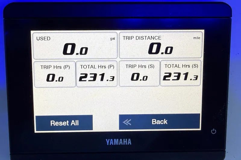 Slide: The Image of Yamaha display showing trip data for 2023 Sea Hunt Ultra 265 SE boat. - 20